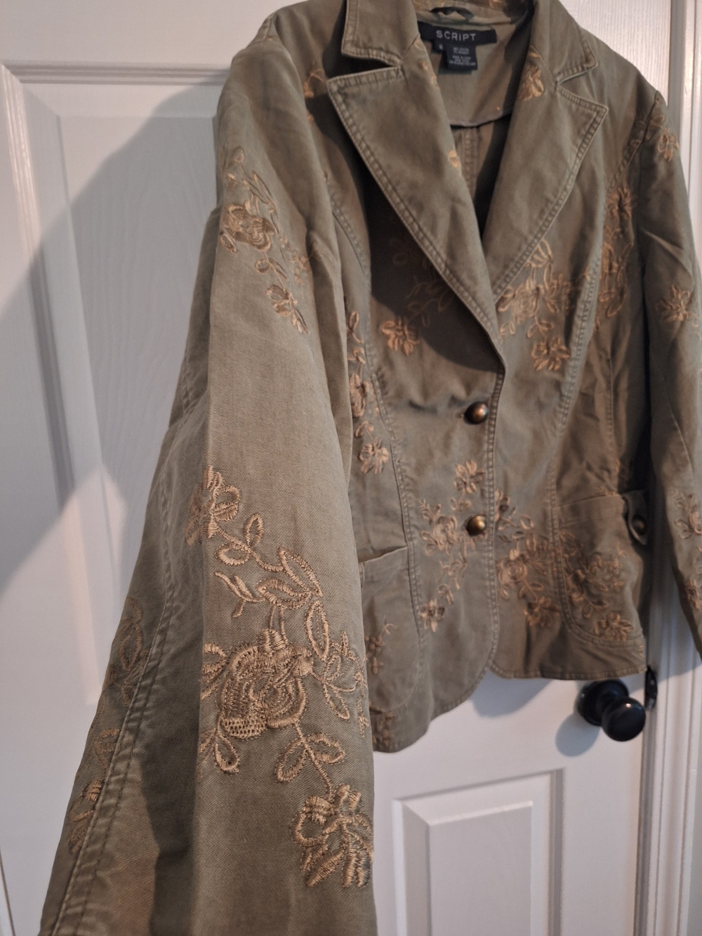 Embroidered Olive Utility Blazer Jacket - - Picture 3 of 7